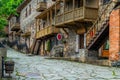 Medieval-style empty pedestrian tourist street in the city of Dilijan