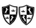 Escutcheon heraldic shield with horses and crowns black and white vector design set