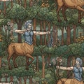 Medieval Style Illustration of Centaurs Hunting Deer Royalty Free Stock Photo