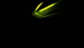 A medieval sword of green color flying against black backdrop. Design. Game of light and shadow, concept of war or