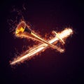 Medieval Sword and Trumpet Fire Action Background 3D Illustration