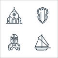 Medieval times line icons. linear set. quality vector line set such as sailing ship, armor, wooden