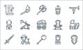 Medieval times line icons. linear set. quality vector line set such as wooden, mace, sword, queen, bard, friar, throne, helmet,