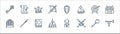Medieval times line icons. linear set. quality vector line set such as buisine, crossed, church, entrance, dartboard, crown,