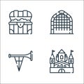 Medieval times line icons. linear set. quality vector line set such as palace, buisine, entrance