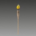 Medieval torch with flaming fire for olympiad run and olympics opening ceremony isolated