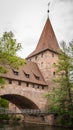 Medieval tower with bridge in Old town of Nuremberg Royalty Free Stock Photo