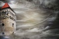 medieval tower on cloudy sky background Royalty Free Stock Photo