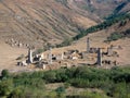 Old Targim towers complex, one of the largest medieval castle-type tower villages, located on the extremity of the mountain range Royalty Free Stock Photo