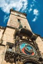 Medieval tower and famous astronomical clock in Prague