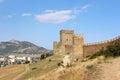 Medieval Tower in the Genoese fortress in Sudak, Crimea. Royalty Free Stock Photo