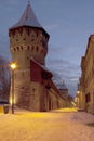 Medieval tower Sibiu winter by dusk