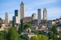 Medieval towers of San Gimignano close-up on a sunny September morning. Italy Royalty Free Stock Photo