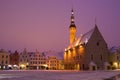 Medieval Town Hall in the central square in the early March morning. Tallinn, Estonia Royalty Free Stock Photo