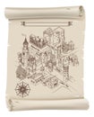 Medieval Town Map Scroll Vintage Illustration Royalty Free Stock Photo