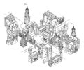 Medieval Town Map Scroll Vintage Illustration Royalty Free Stock Photo