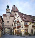 Medieval Town of Rothenburg and the Markusturm Hotel at twilight in Germany