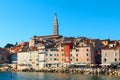 Medieval town of Rovinj, colorful with houses and church