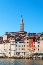 Medieval town of Rovinj, colorful with houses and church