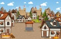 Medieval town scene with castle background Royalty Free Stock Photo