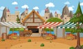 Medieval town scene with market place Royalty Free Stock Photo