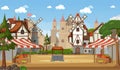 Medieval town scene with market place Royalty Free Stock Photo