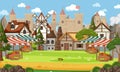 Medieval town scene with market place Royalty Free Stock Photo