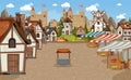 Medieval town scene with market place Royalty Free Stock Photo