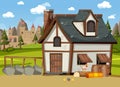 Medieval town scene with old barn Royalty Free Stock Photo