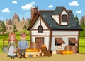 Medieval town scene with villagers Royalty Free Stock Photo