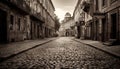 Medieval town square with old fashioned architecture and cobblestone footpath generated by AI