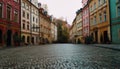 Medieval town square with old fashioned buildings and gothic architecture