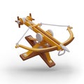 Medieval toy crossbow in 3d realistic style on white background