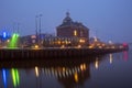 Medieval traditional building in the city Harlingen in Netherlands at sunset