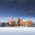 Medieval Trakai castle in cold winter evening Royalty Free Stock Photo