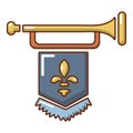 Medieval trumpet with flag icon, cartoon style