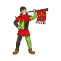 medieval trumpeter sketch vector illustration