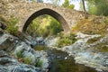 Medieval Venetian bridge over mountain river canyon