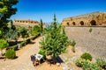 The medieval Venetian fortress of Palamidi fortress, built uphill overlooking Acronafplia castle and historic seaside old town of