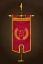 Medieval Vertical Banner with Latin Quote. Veni Vidi Vici. Wall Hangings Flag. War Pennant for Game with Easy Replaceable Emblem