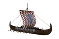 Medieval Viking wooden long boat saling ship. 3D illustration isolated on white background Royalty Free Stock Photo