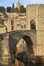 Medieval village of Besalu. Stone bridge. Garrotxa. Girona, Catalonia. Spain Royalty Free Stock Photo