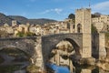 Medieval village of Besalu. Stone bridge. Garrotxa. Girona, Catalonia. Spain Royalty Free Stock Photo