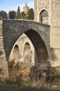 Medieval village of Besalu. Stone bridge. Garrotxa. Girona, Catalonia. Spain Royalty Free Stock Photo