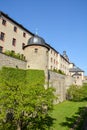 Medieval wall at the Marienberg castle in Wuerzburg with blue sk Royalty Free Stock Photo