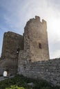 Medieval wall and tower of Genoese fortress in the city of Feodosia on the Crimean Peninsula, built by colonists from Genoa