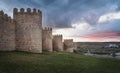 Medieval Walls of Avila City at sunset - Avila, Castile and Leon, Spain