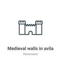 Medieval walls in avila outline vector icon. Thin line black medieval walls in avila icon, flat vector simple element illustration