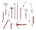 Medieval war type of weapon, set concept icon crossbow, sword, axe, pike mace and katana old cold weaponry flat vector