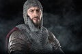 Medieval Warrior with chain mail armour and red Cloak Royalty Free Stock Photo